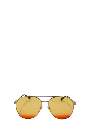 Authentic Gucci gold-tone aviator sunglasses featuring a lightweight metal frame, yellow gradient lenses, slim logo-engraved temples, and a timeless designer silhouette.