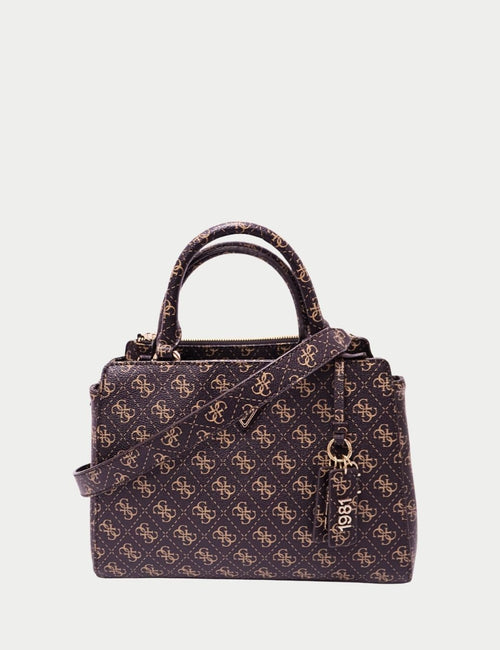 Guess monogram top handle satchel bag in brown with gold-tone hardware