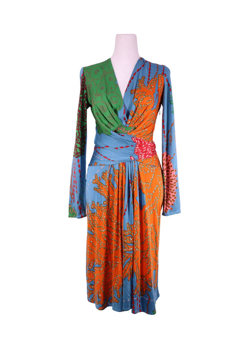 Issa London mixed print wrap dress with long sleeves and waist tie in vibrant colors