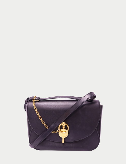 JW Anderson black leather crossbody bag with gold ring hardware