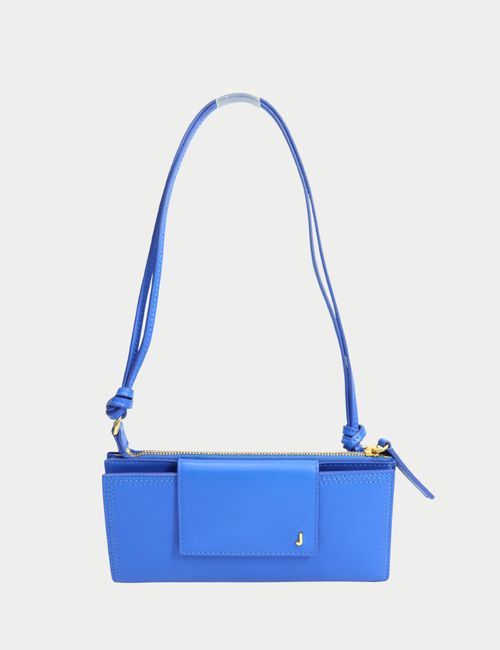 Jacquemus deep blue leather wallet-on-strap mini bag with gold zipper