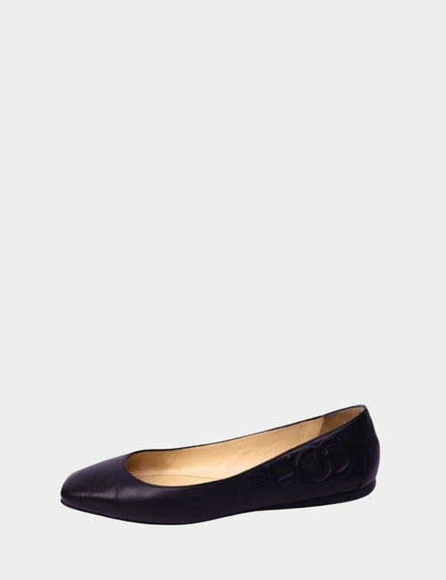 Jimmy Choo black leather ballet flats with embossed logo side detail