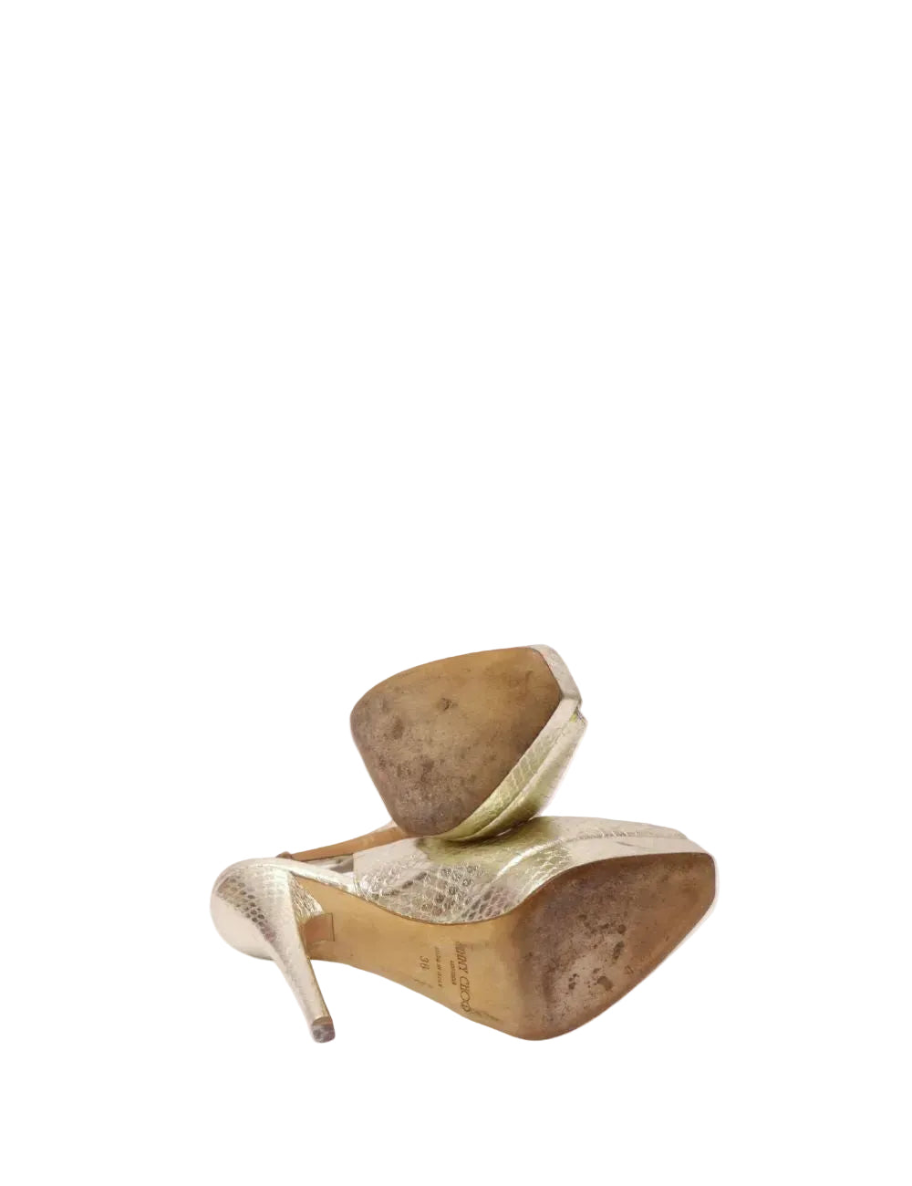 Jimmy Choo Gold Snakeskin Peep-Toe Platform Heels | Luxury Evening