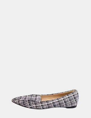 Karl Lagerfeld black and white tweed pointed-toe flat loafers


