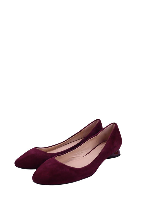 Kate Spade burgundy suede pumps with heart shaped low heel