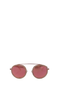 Authentic KREWE round sunglasses with a rose gold metal frame, blush acetate rims, and mirrored gold gradient lenses.
