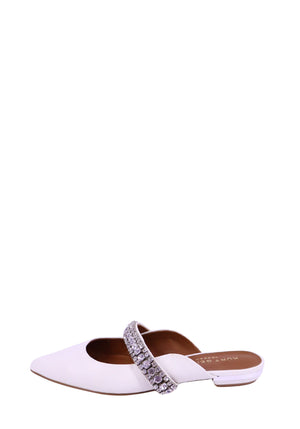 Kurt Geiger white pointed mule flats with crystal embellished strap