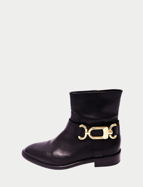 Louis Vuitton black leather ankle boots with gold hardware
