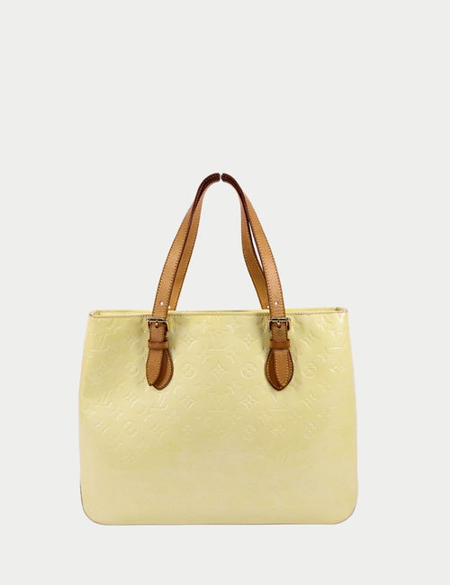 Louis Vuitton yellow monogram vernis tote bag with tan leather handles