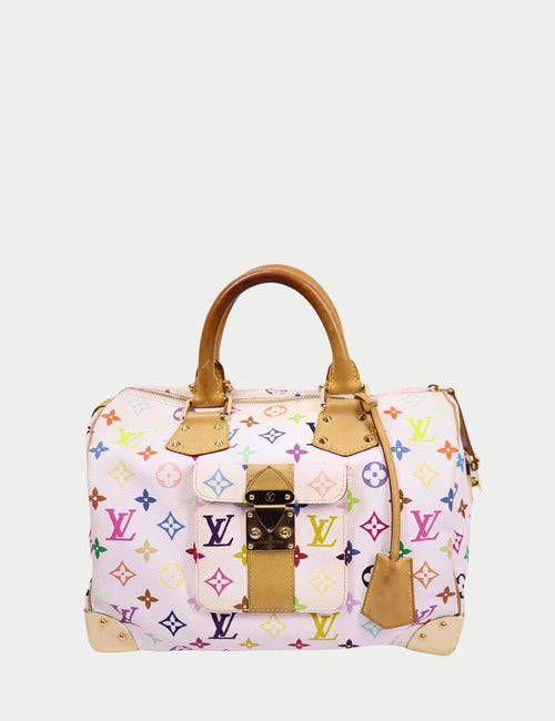 Louis Vuitton white multicolor monogram Speedy bag with leather handles and gold hardware