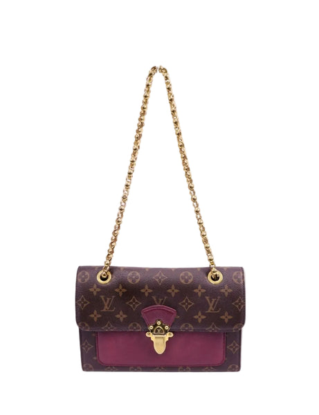 Louis Vuitton Victoire Monogram canvas shoulder bag with burgundy leather and gold chain strap
