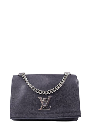 Louis Vuitton navy textured leather chain bag with silver-tone LV closure and chain strap