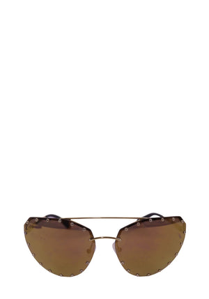 Louis Vuitton gold studded shield sunglasses with rimless tinted lenses and metal arms