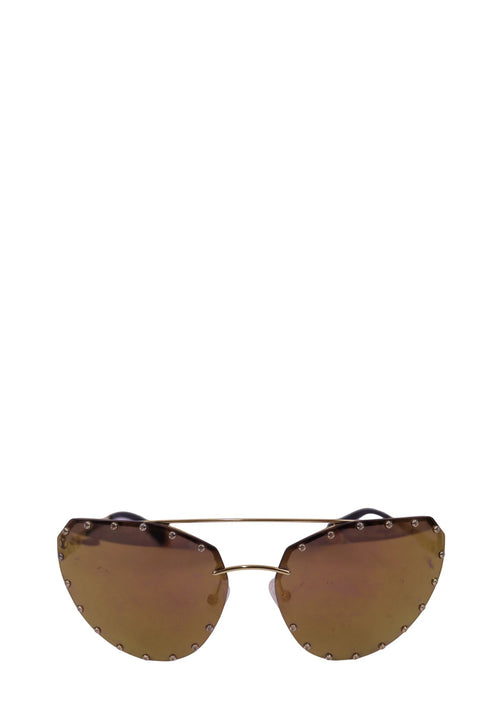 Louis Vuitton gold studded shield sunglasses with rimless tinted lenses and metal arms