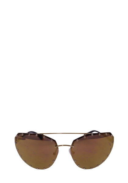 Louis Vuitton gold studded shield sunglasses with rimless tinted lenses and metal arms