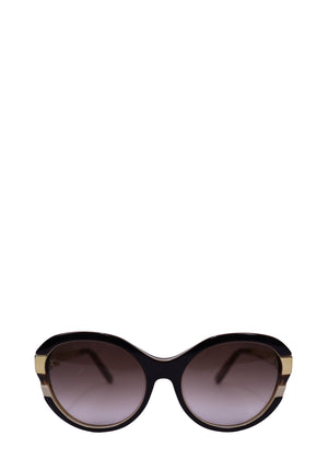 Louis Vuitton oversized round brown sunglasses with gradient lenses and gold logo temples