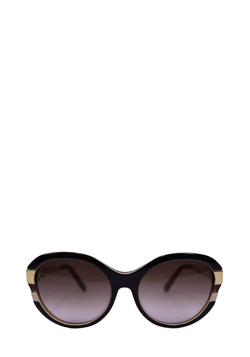 Louis Vuitton oversized round brown sunglasses with gradient lenses and gold logo temples