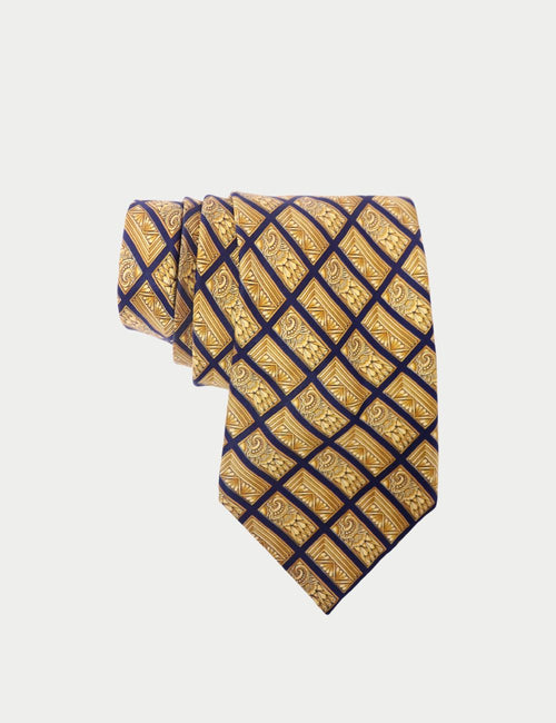 Lanvin gold and navy geometric silk tie with luxury French design
