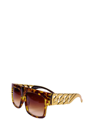 Dolce & Gabbana tortoiseshell chunky square sunglasses with gold sculptural arms and gradient lenses