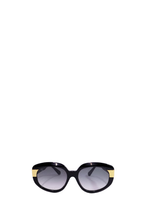 Authentic Louis Vuitton oversized black acetate oval sunglasses with gradient grey lenses and signature gold-tone temple hardware