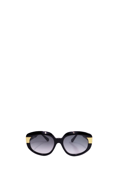 Authentic Louis Vuitton oversized black acetate oval sunglasses with gradient grey lenses and signature gold-tone temple hardware