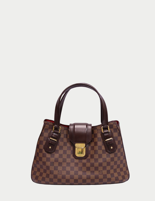 Louis Vuitton Damier Ebene shoulder bag with brown leather trim and gold push-lock

