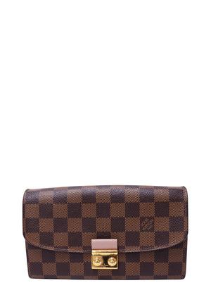 Louis Vuitton Damier Ebene coated canvas flap clutch with gold-tone push-lock closure