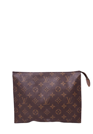 Louis Vuitton Monogram Poche Toilette 26 brown coated canvas pouch front view