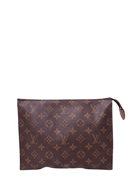 Louis Vuitton Monogram Poche Toilette 26 brown coated canvas pouch front view