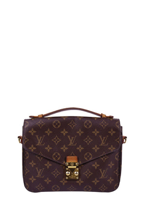 Louis Vuitton Pochette Métis monogram shoulder bag with top handle and gold S-lock closure