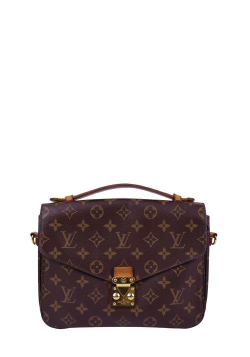 Louis Vuitton Pochette Métis monogram shoulder bag with top handle and gold S-lock closure