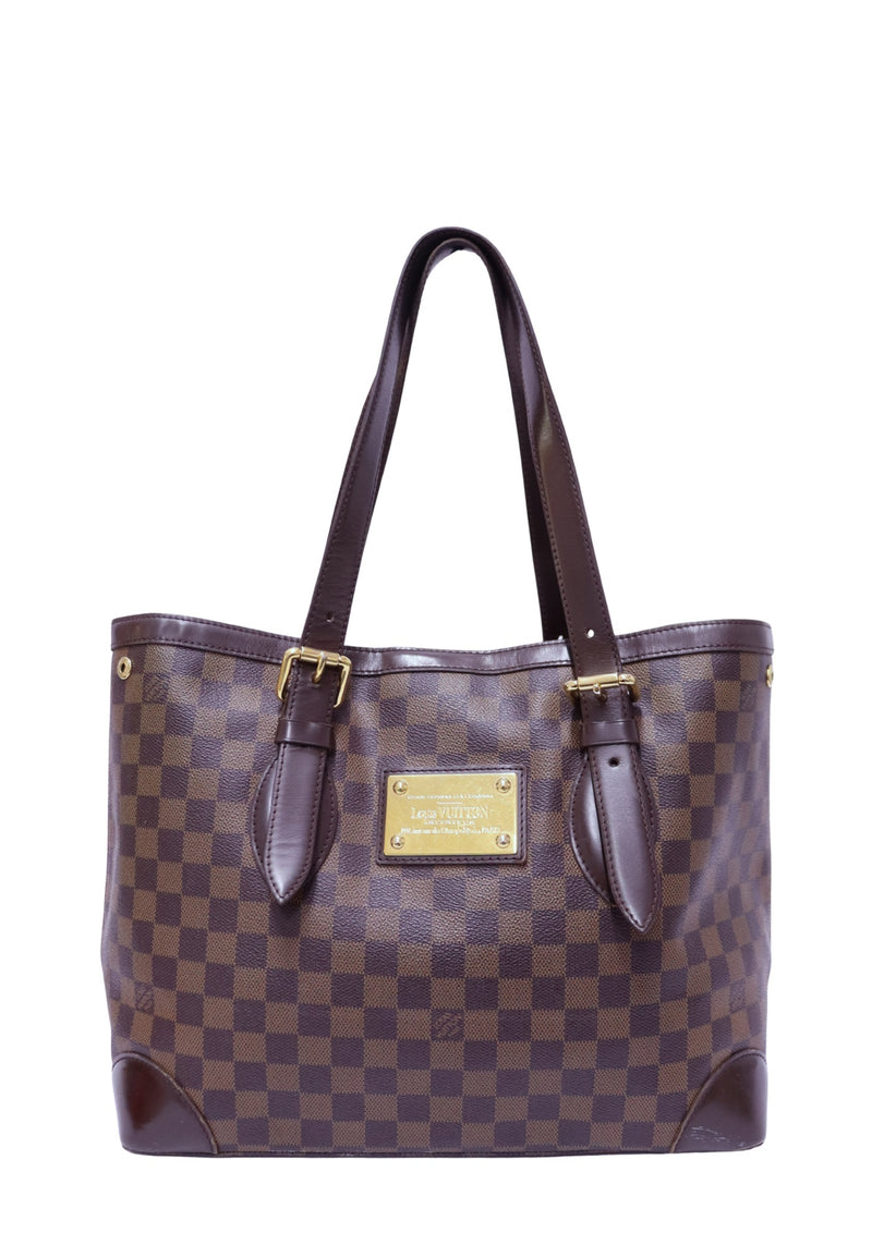 Louis Vuitton Hampstead MM tote bag in Damier Ebene canvas with brown leather trim