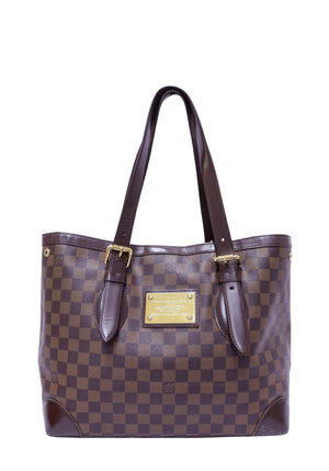 Louis Vuitton Hampstead MM tote bag in Damier Ebene canvas with brown leather trim