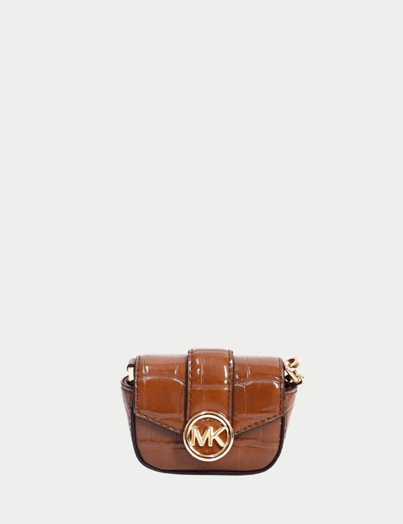 Michael Kors camel croc-embossed mini coin purse bag with gold MK logo