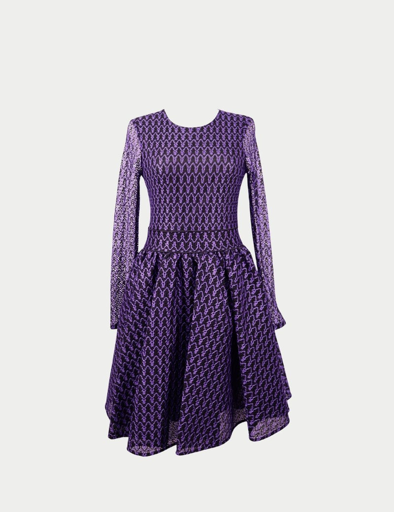 Maje purple patterned long sleeve fit and flare dress