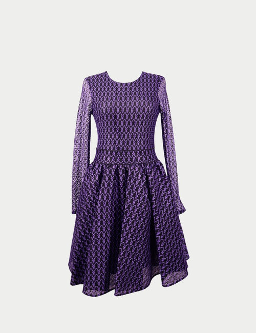 Maje purple patterned long sleeve fit and flare dress