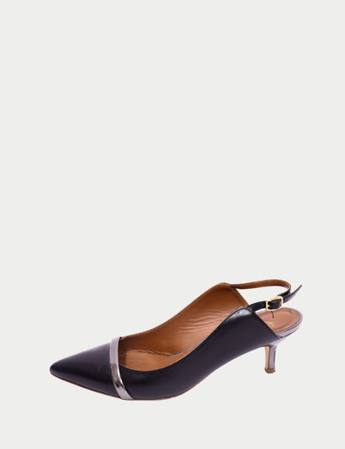 Malone black slingback kitten heels with silver strap detail