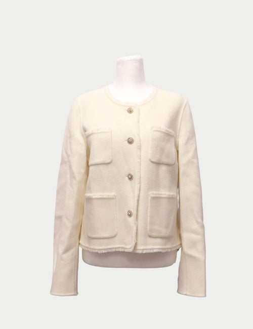 Ivory Marc Cain wool jacket with crystal buttons and four front flap pockets