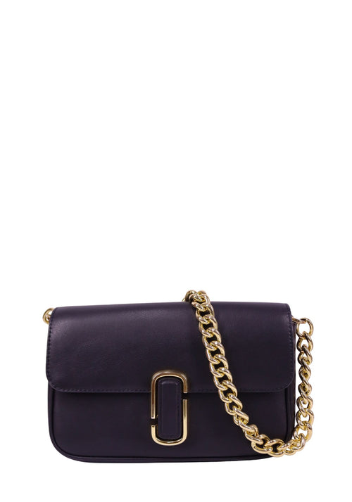 Marc Jacobs black leather flap shoulder bag with gold chain strap and front clasp detail