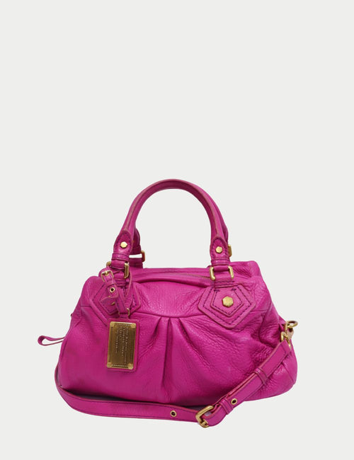 Marc Jacobs Fuchsia Grained Leather Shoulder Bag with Gold Hardware and Dual Handles