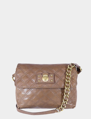 Marc Jacobs brown quilted leather shoulder bag with gold turn-lock clasp and chain strap