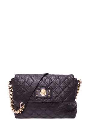 Marc Jacobs black diamond quilted leather shoulder bag with gold-tone chain strap and push-lock closure