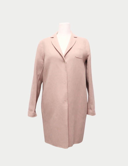 Max Mara blush wool coat with notch lapel and minimalist concealed button closure