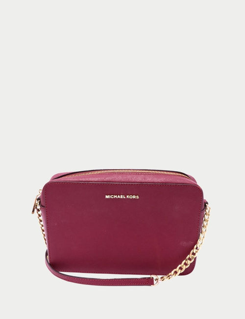 Michael Kors burgundy leather shoulder bag with gold chain strap
