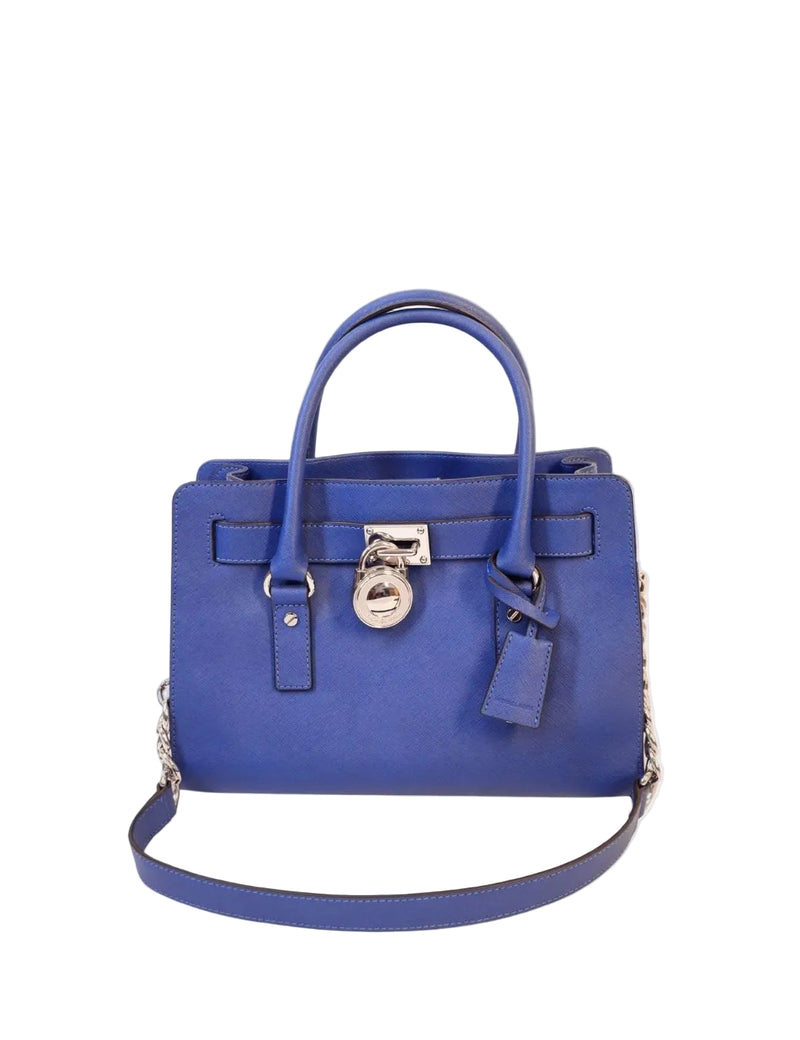 Michael Kors navy saffiano leather Hamilton satchel with padlock