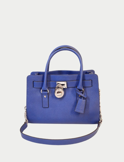 Michael Kors navy saffiano leather Hamilton satchel with padlock