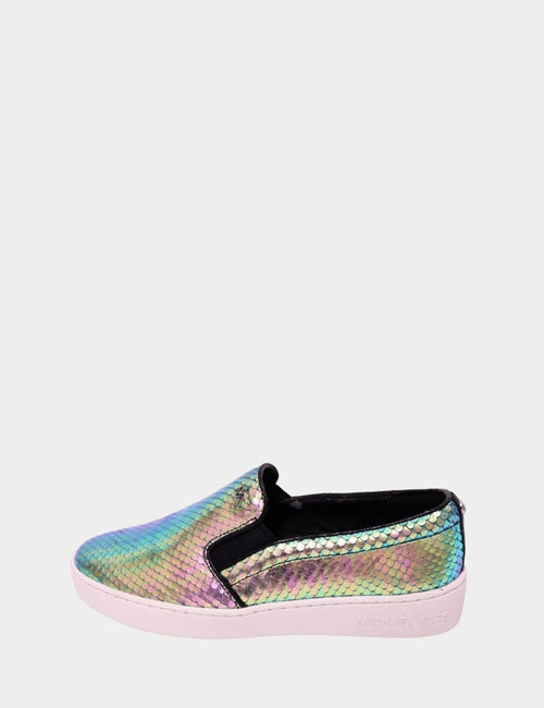 Michael Kors iridescent scale-texture slip-on sneaker with white rubber sole