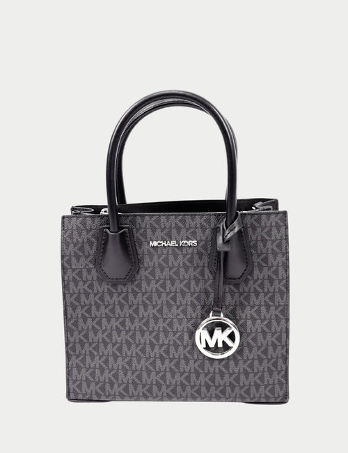 Michael Kors monogram canvas mini structured tote with MK charm