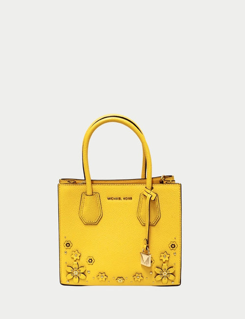 Michael Kors yellow floral mini tote bag with gold hardware