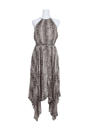 Michael Kors snake print halter dress with asymmetrical hemline and cinched waist
